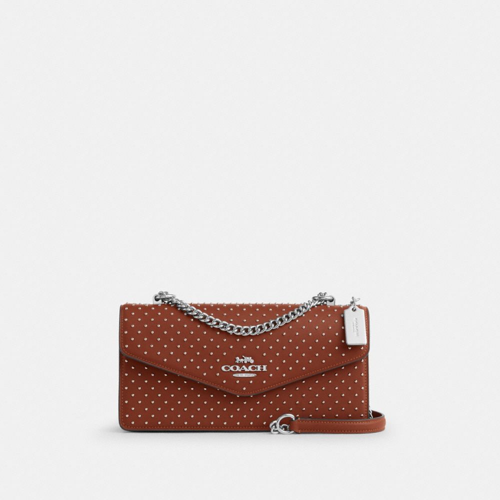 Coach Klare Envelope Crossbody Bag With Rivets Silver Pecan