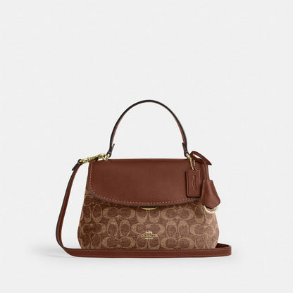 Coach Emory Top Handle Bag In Signature Chenille Gold Light Khaki Vintage Brown