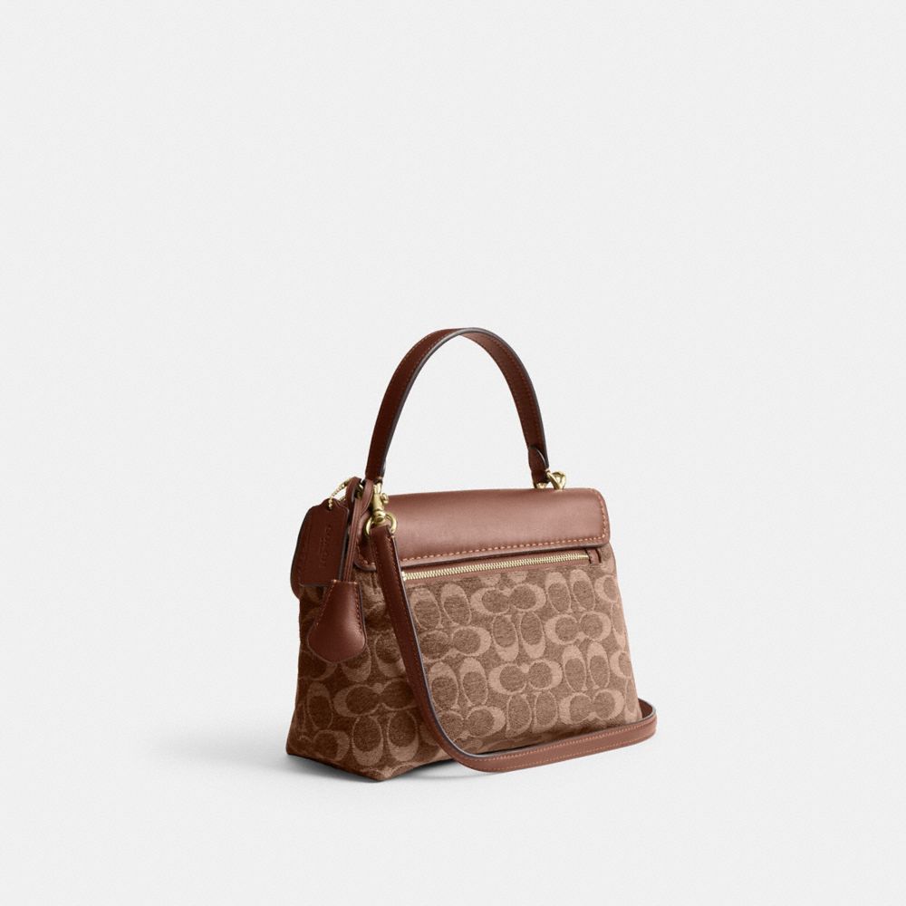 Coach Emory Top Handle Bag In Signature Chenille Gold Light Khaki Vintage Brown