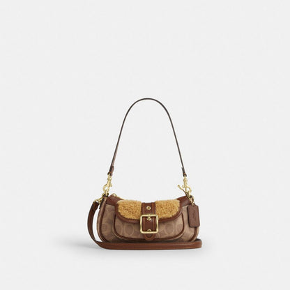 Coach Ashton Mini Shoulder Bag In Signature Canvas Gold Tan Vintage Brown