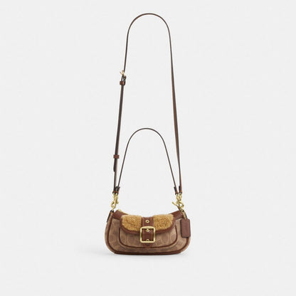 Coach Ashton Mini Shoulder Bag In Signature Canvas Gold Tan Vintage Brown