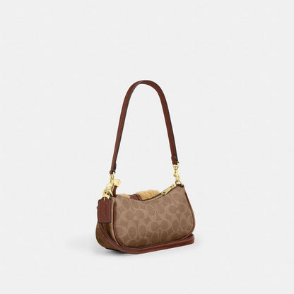 Coach Ashton Mini Shoulder Bag In Signature Canvas Gold Tan Vintage Brown