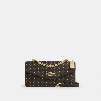 Coach Klare Envelope Crossbody Bag In Signature Canvas With Rivets Gold Walnut Black Multi