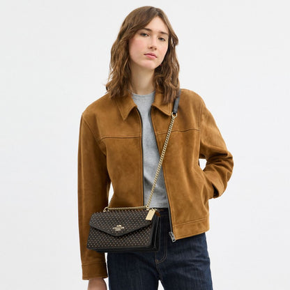 Coach Klare Envelope Crossbody Bag In Signature Canvas With Rivets Gold Walnut Black Multi