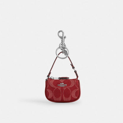 Coach Mini Nolita Bag Charm In Signature Denim Silver True Red