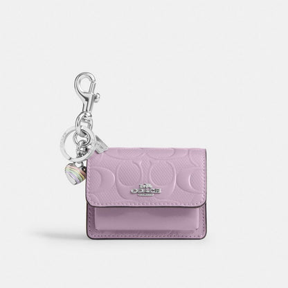 Coach Klare Bag Charm In Signature Leather With Heart Charm Silver Light Violet