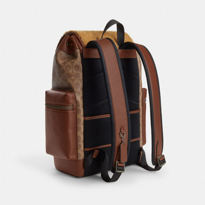 Coach Sprint Backpack In Signature Canvas Gunmetal Tan Vintage Brown
