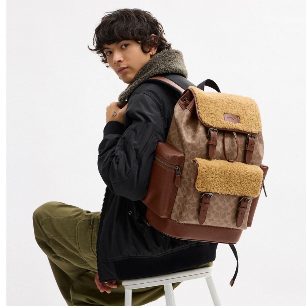 Coach Sprint Backpack In Signature Canvas Gunmetal Tan Vintage Brown