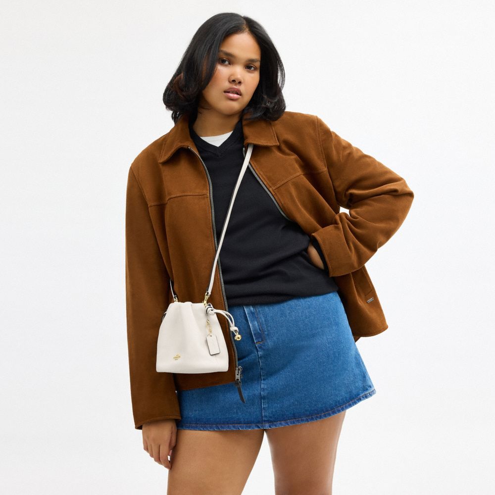 Coach Faye Mini Drawstring Bag With Ruching Gold Chalk