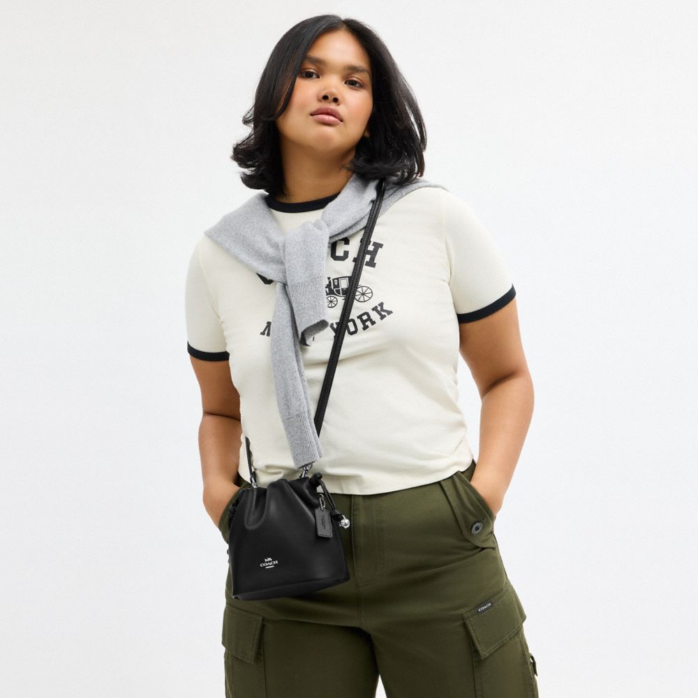 Coach Faye Mini Drawstring Bag With Ruching Silver