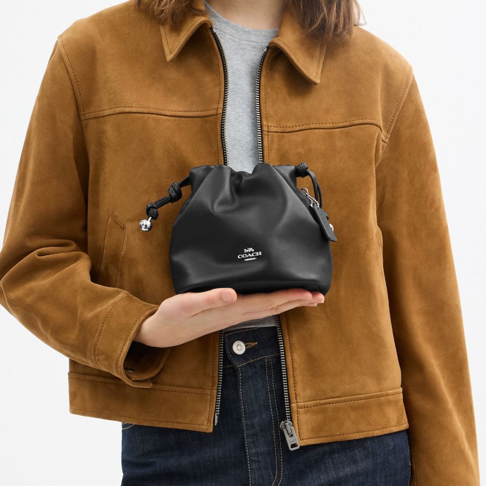 Coach Faye Mini Drawstring Bag With Ruching Silver