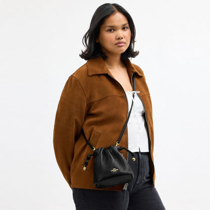 Coach Faye Mini Drawstring Bag With Quilting Gold Black