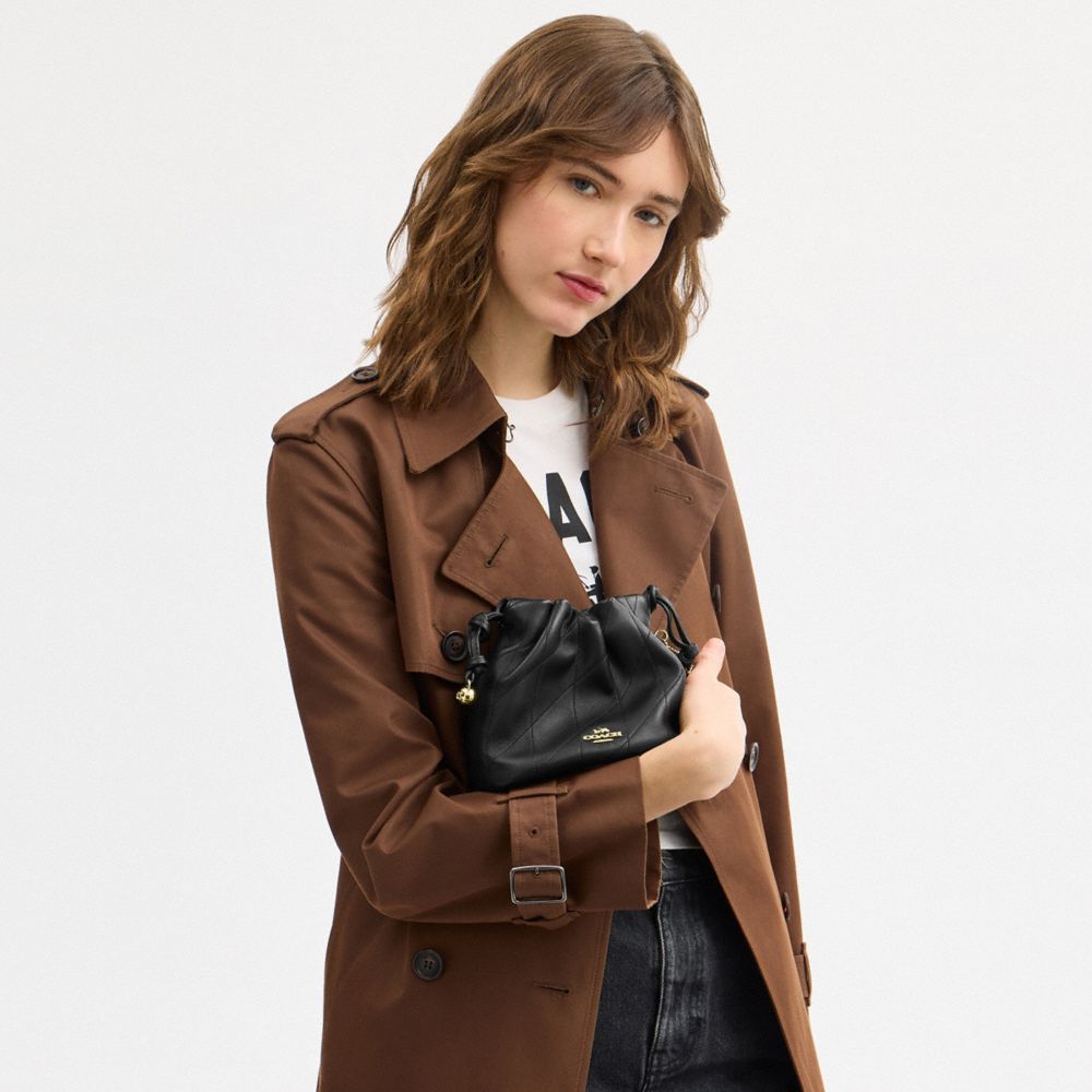 Coach Faye Mini Drawstring Bag With Quilting Gold Black