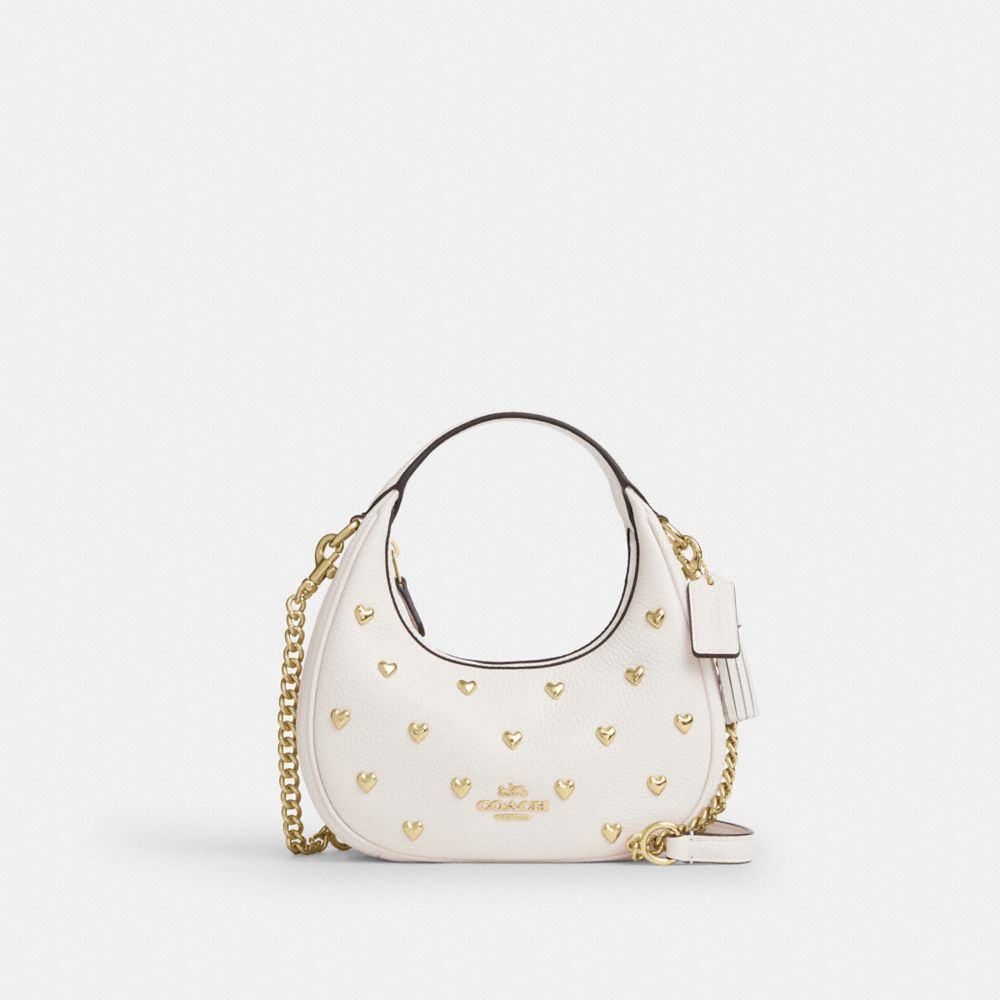 Coach Carmen Mini Crossbody Bag With Heart Rivets Gold Chalk