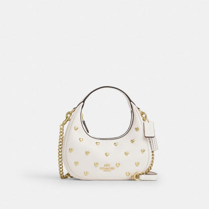 Coach Carmen Mini Crossbody Bag With Heart Rivets Gold Chalk