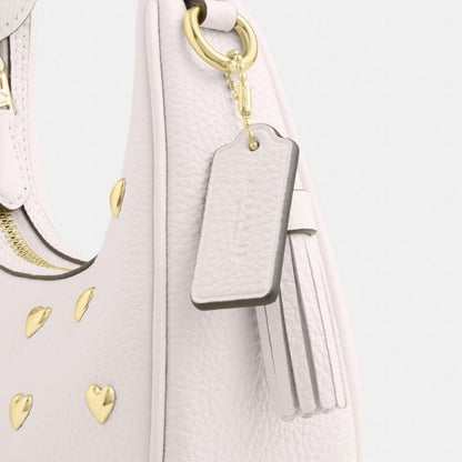 Coach Carmen Mini Crossbody Bag With Heart Rivets Gold Chalk