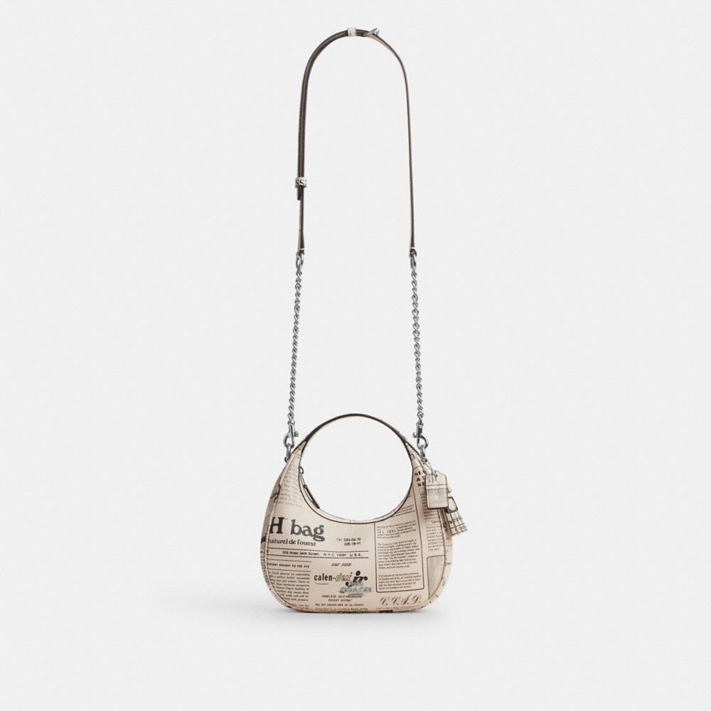 Coach Carmen Mini Crossbody Bag With Newspaper Print Silver Chalk Multi