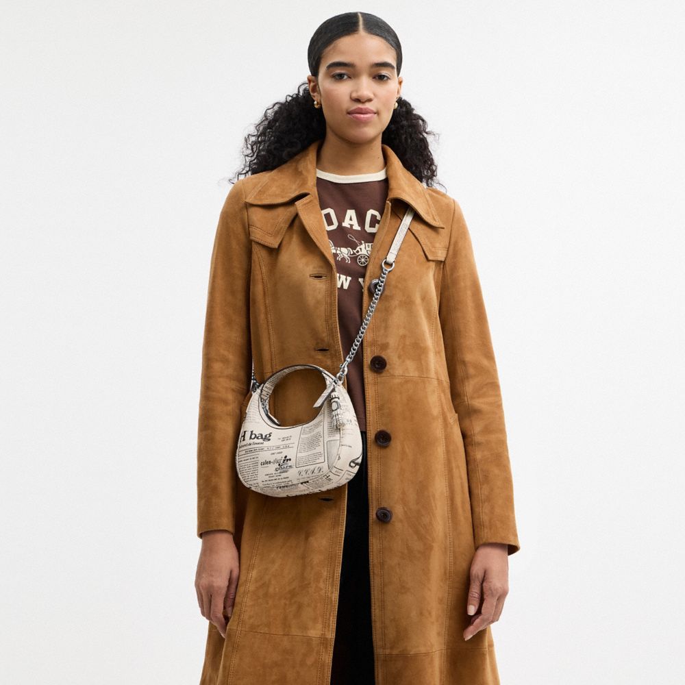 Coach Carmen Mini Crossbody Bag With Newspaper Print Silver Chalk Multi