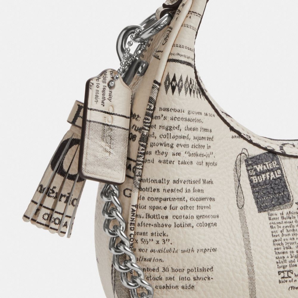 Coach Carmen Mini Crossbody Bag With Newspaper Print Silver Chalk Multi