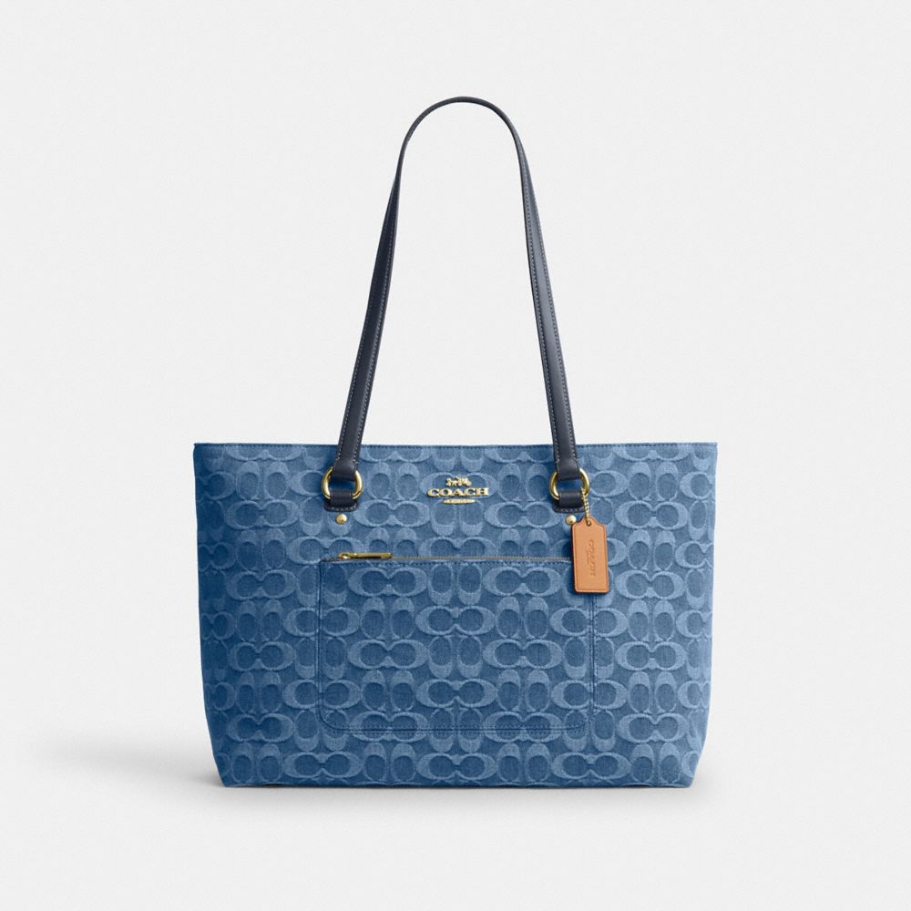 Coach Station Tote Bag In Signature Denim Gold Indigo