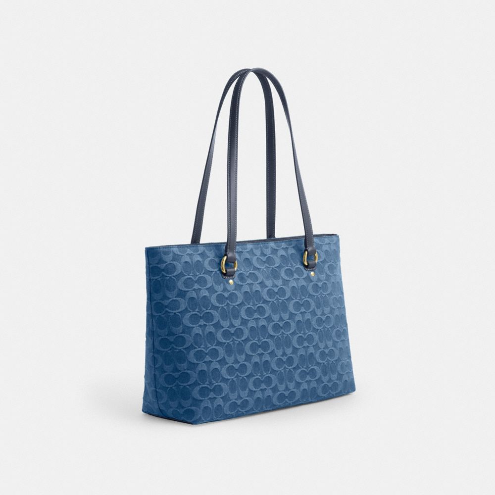 Coach Station Tote Bag In Signature Denim Gold Indigo