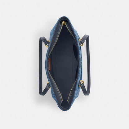 Coach Station Tote Bag In Signature Denim Gold Indigo