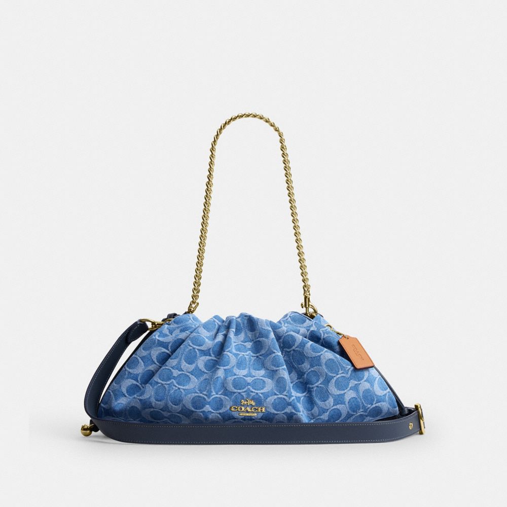 Coach Faye Large Shoulder Bag In Signature Denim Gold Indigo
