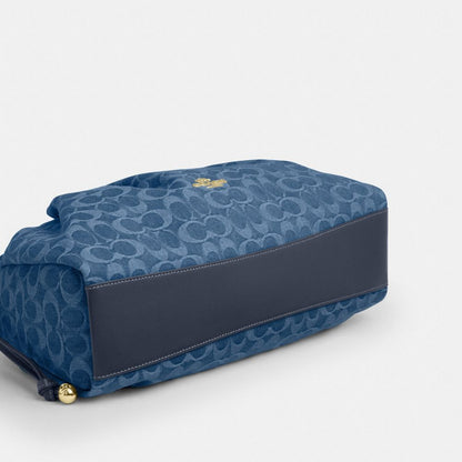 Coach Faye Large Shoulder Bag In Signature Denim Gold Indigo