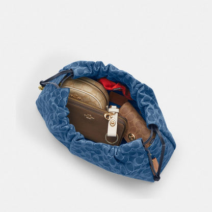 Coach Faye Large Shoulder Bag In Signature Denim Gold Indigo