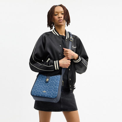 Coach Hadley Convertible Crossbody Bag In Signature Denim Gold Indigo