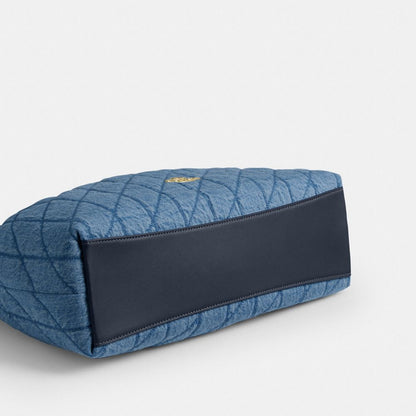Coach Evelyn Large Shoulder Bag In Regenerative Cotton With Quilting Gold Indigo
