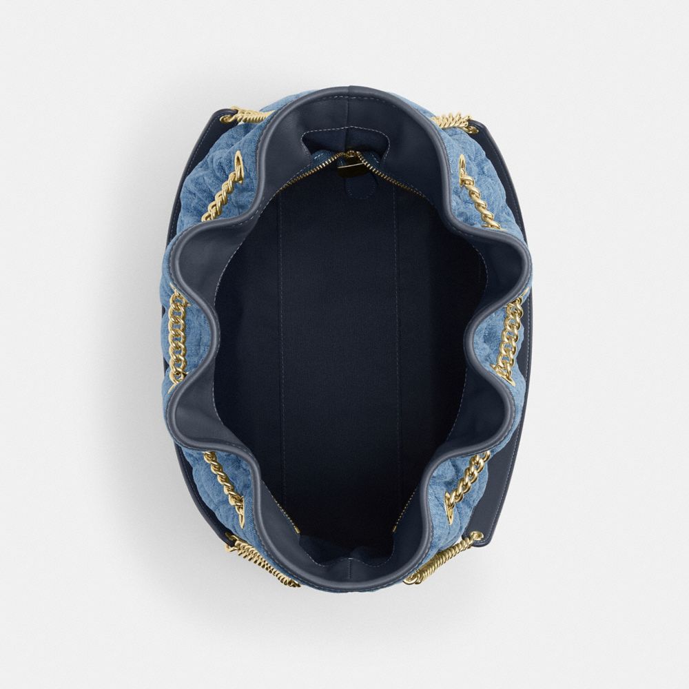 Coach Evelyn Large Shoulder Bag In Regenerative Cotton With Quilting Gold Indigo