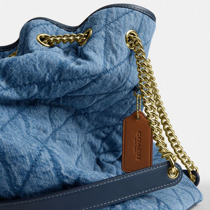 Coach Evelyn Large Shoulder Bag In Regenerative Cotton With Quilting Gold Indigo