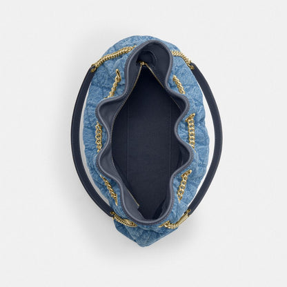 Coach Evelyn Shoulder Bag In Regenerative Cotton With Quilting Gold Indigo