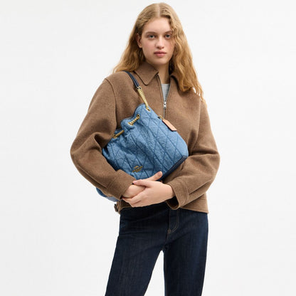 Coach Evelyn Shoulder Bag In Regenerative Cotton With Quilting Gold Indigo