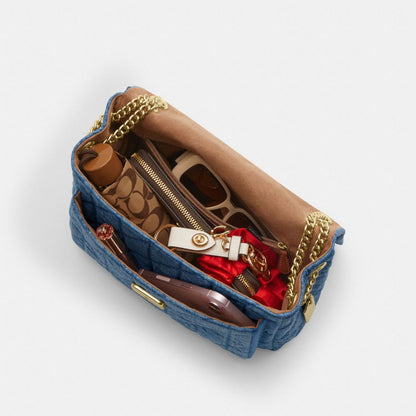 Coach Elodie Crossbody Bag In Regenerative Cotton With Quilting Gold Indigo