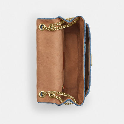 Coach Elodie Crossbody Bag In Regenerative Cotton With Quilting Gold Indigo