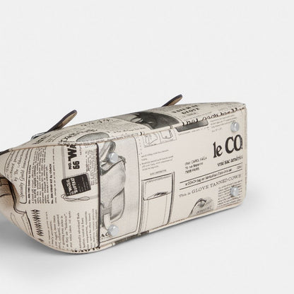 Coach Asher Shoulder Bag With Newspaper Print Silver Chalk Multi