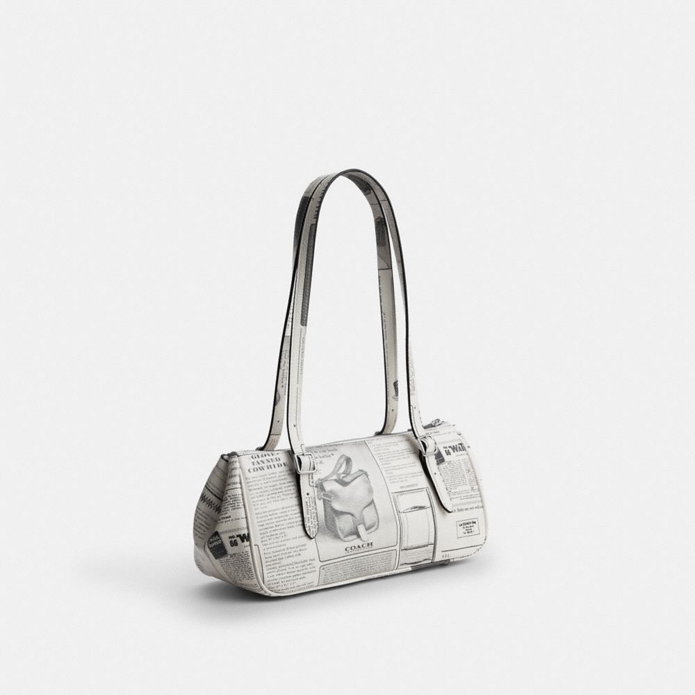 Coach Asher Shoulder Bag With Newspaper Print Silver Chalk Multi