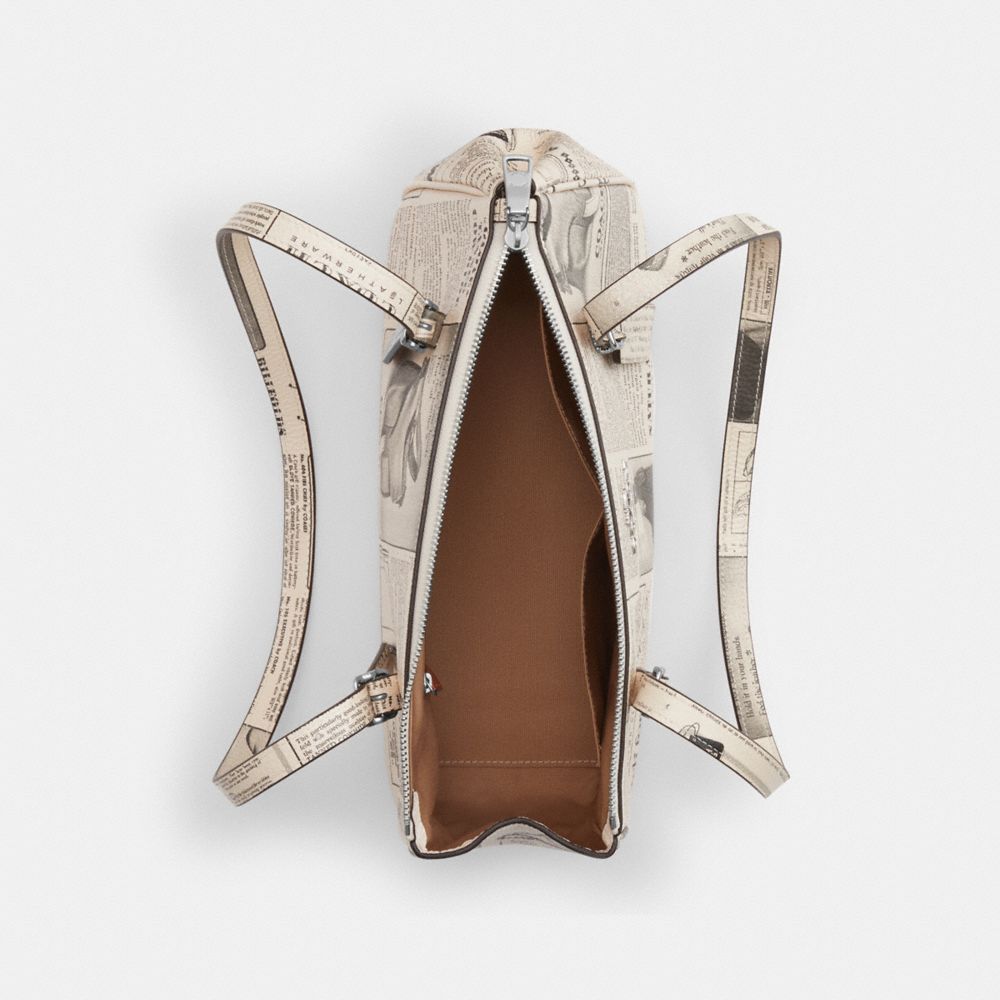 Coach Asher Shoulder Bag With Newspaper Print Silver Chalk Multi