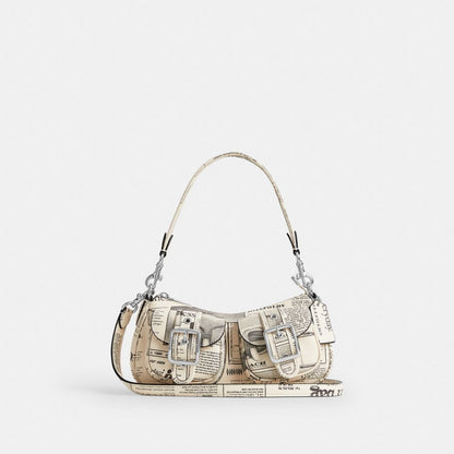 Coach Ashton Shoulder Bag With Newspaper Print Silver Chalk Multi