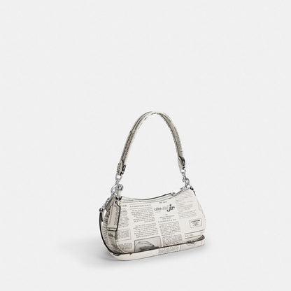 Coach Ashton Shoulder Bag With Newspaper Print Silver Chalk Multi