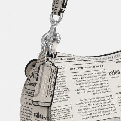 Coach Ashton Shoulder Bag With Newspaper Print Silver Chalk Multi