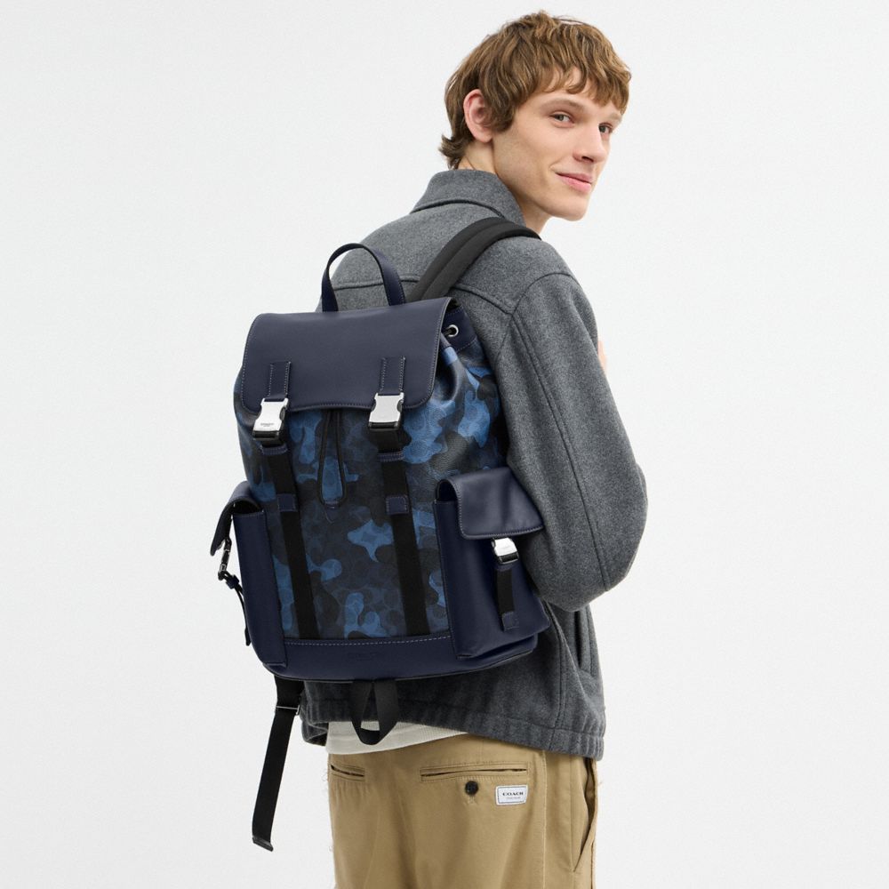 Coach Clark Backpack In Signature Camo Print Silver Blue Multi