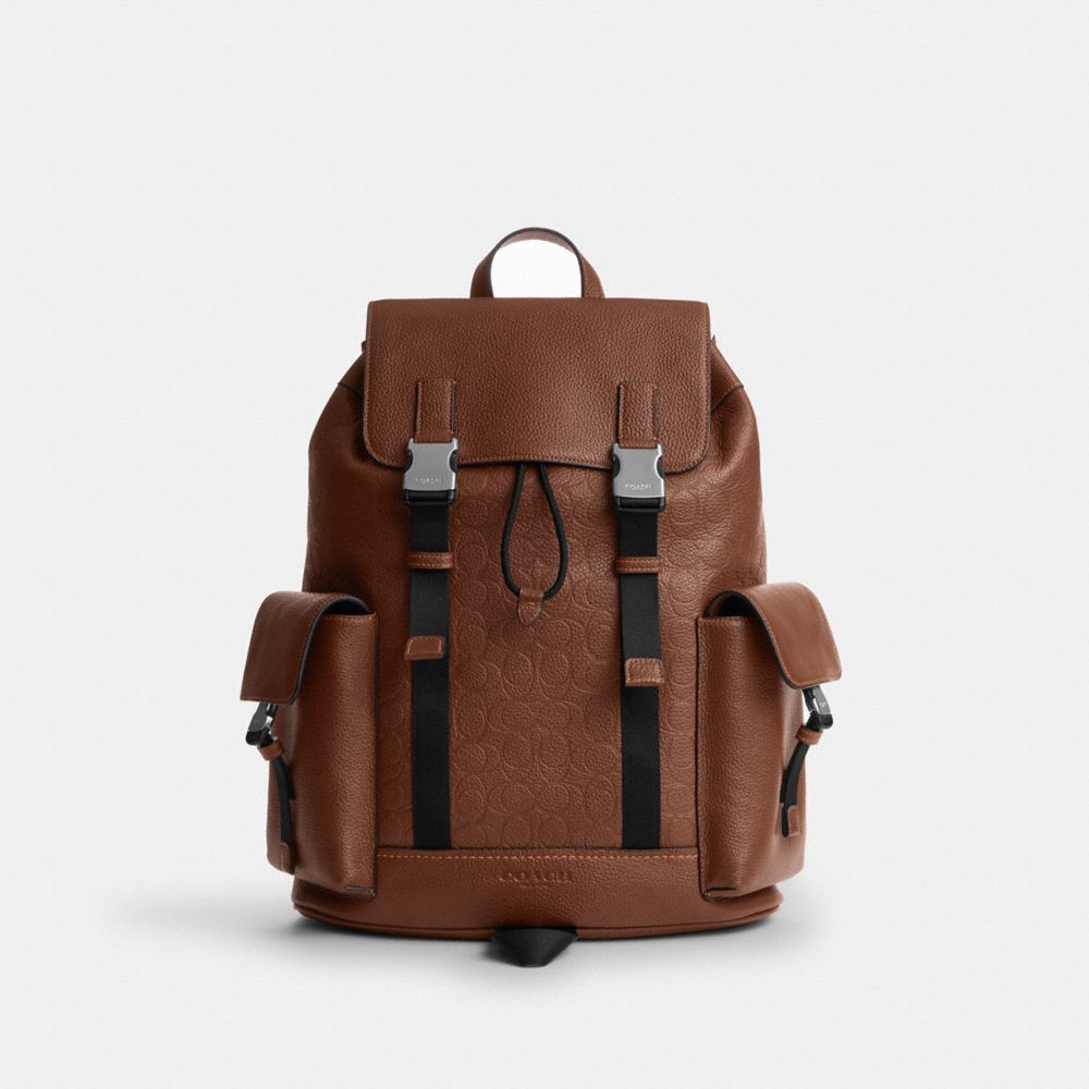 Coach Clark Backpack In Signature Leather Silver Vintage Brown