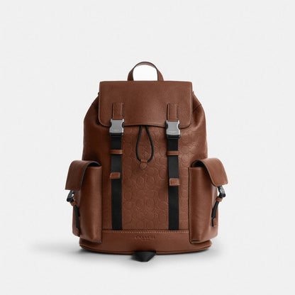 Coach Clark Backpack In Signature Leather Silver Vintage Brown