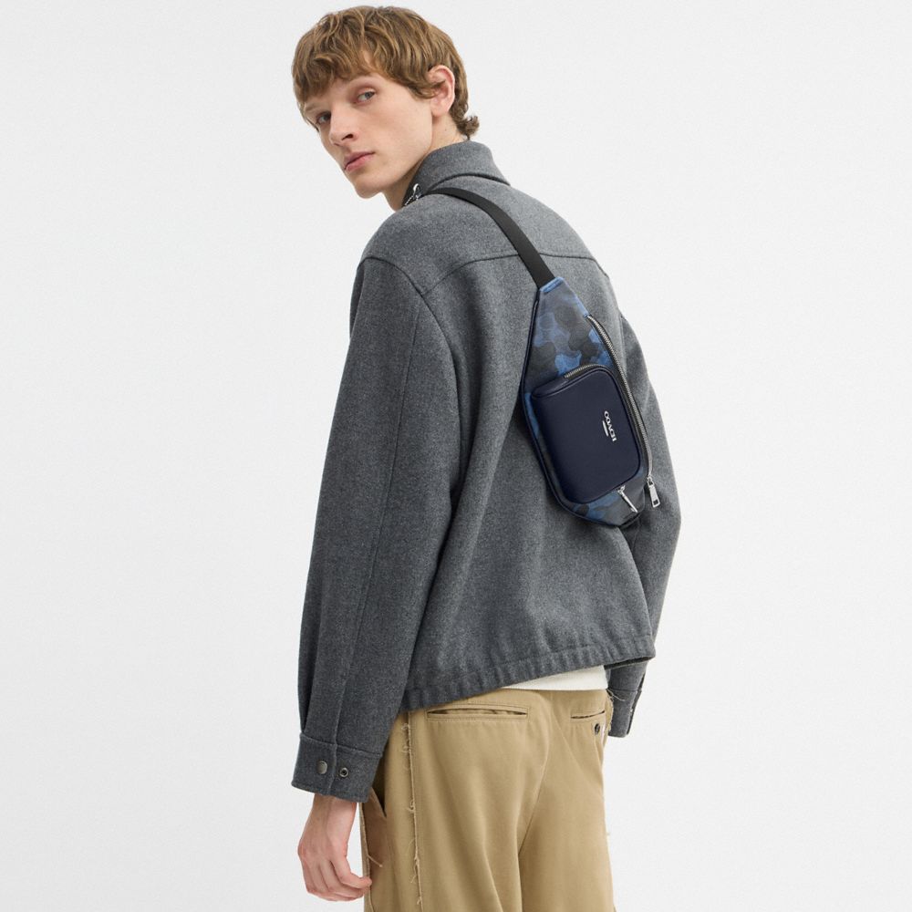 Coach Racer Small Belt Bag In Signature Camo Print Silver Blue Multi