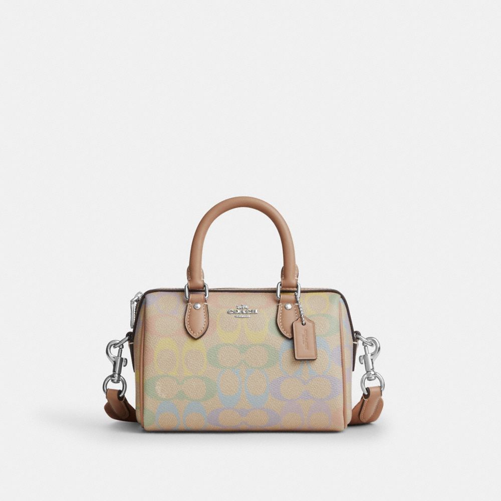 Coach Mini Rowan Crossbody Bag In Rainbow Signature Canvas Silver