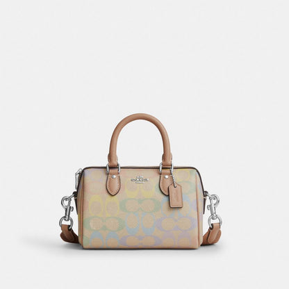 Coach Mini Rowan Crossbody Bag In Rainbow Signature Canvas Silver Sand Multi