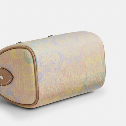 Coach Mini Rowan Crossbody Bag In Rainbow Signature Canvas Silver Sand Multi